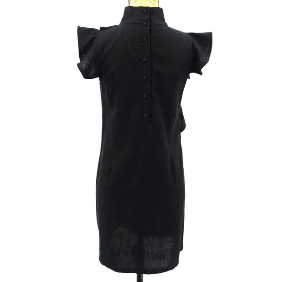 McGuire Sorbonne Dress Women Extra Small XS Black Linen Ruffle Shift Button Back - Picture 5 of 11